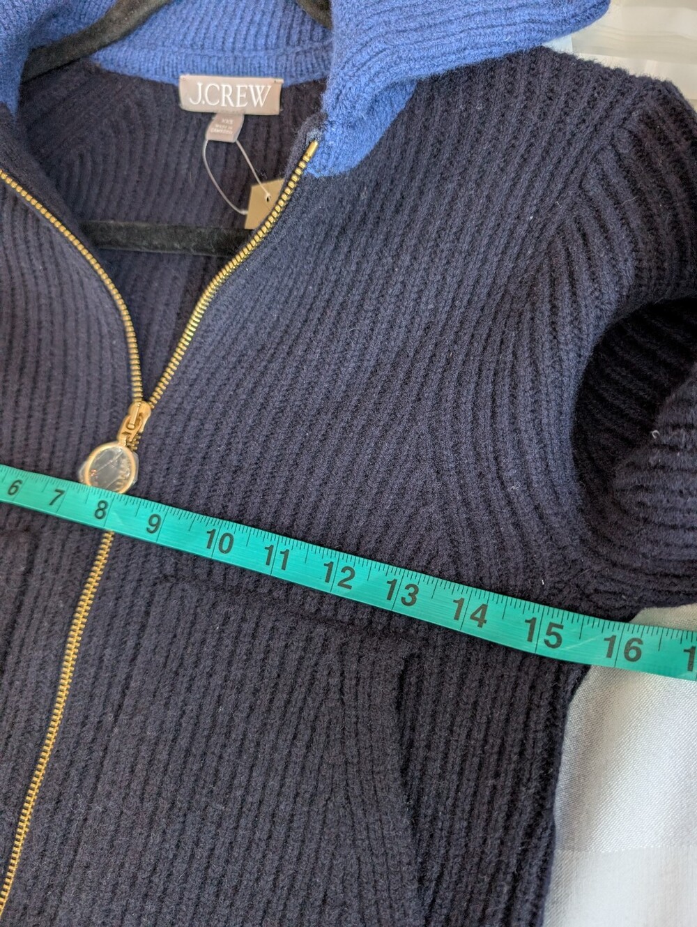 J Crew Colorblock collared full-zip sweater in wool CR149 Size XXS NWT Merino - Picture 9 of 13